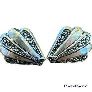 925 Sterling Silver and Marcasite Earrings, Post Backs